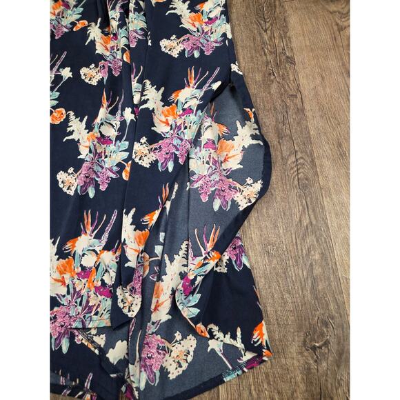 World Market Women's Navy Blue Floral Wide Leg Flowy Pants Small Medium - Picture 3 of 6